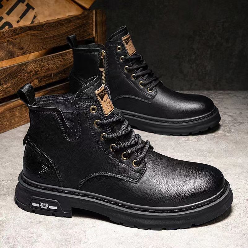 Outdoor Martin Boots Men's Autumn and Winter New Fashionable Leather Shoes British Style Retro Fit Short Boots High-top Lace-up Shoes for Men