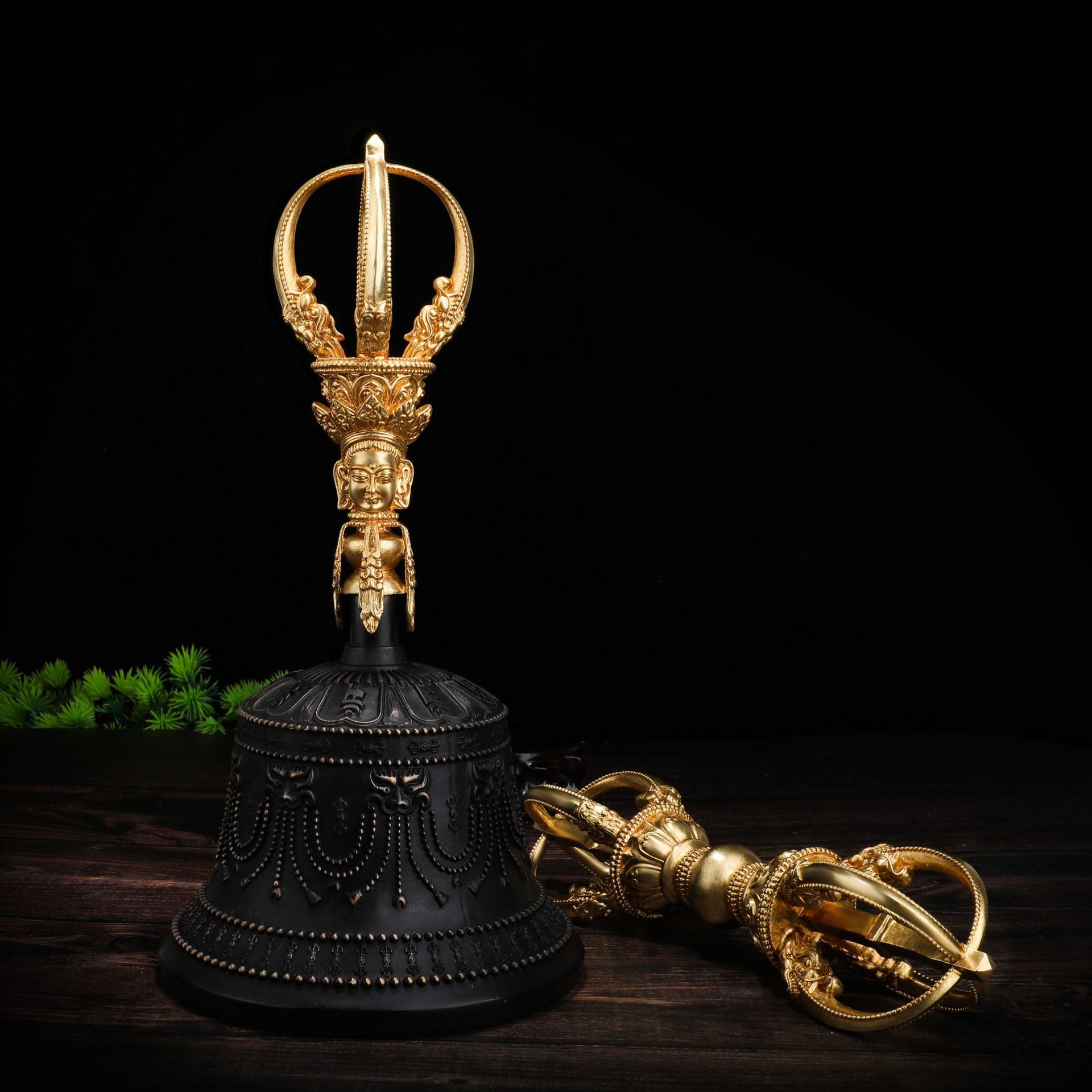 Brass King Kong Bell and Pestle Xizang Five-strand King Kong and Pestle Buddhist Musician Hand-cranked Dharma Bell Ornaments Large Dharma Articles