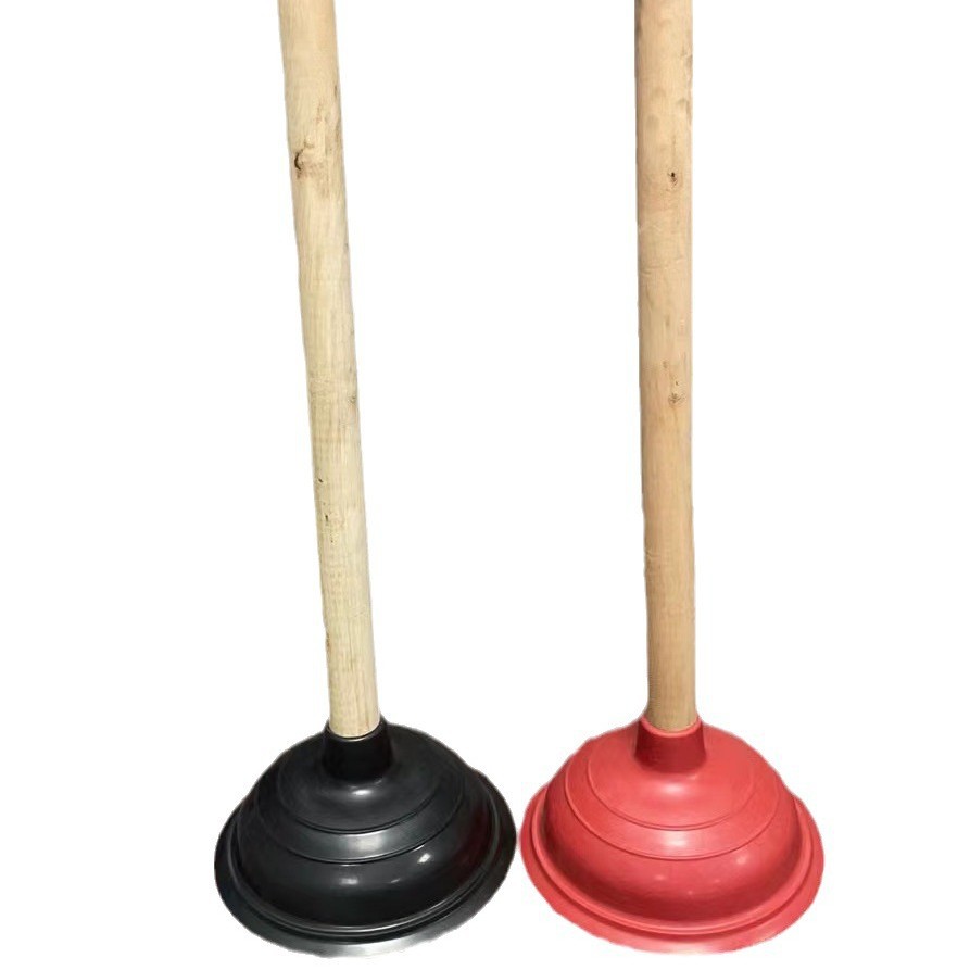 Enhanced Leather Plunger, High-End Powerful Water Suction Pipe Cleaner, Wooden Rod, Squat Toilet, Plastic Toilet
