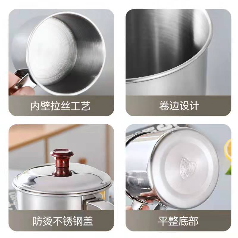 Food-Grade 304 Stainless Steel Water Cup, Kindergarten Cafeteria Anti-Scalding and Anti-Fall Cup, Household Tea Cup with Lid, Mouthwash Cup