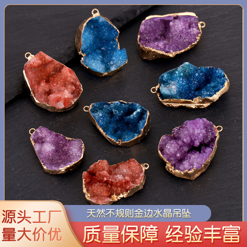 Трансграничная натуральная кристаллическая подвеска неправильный кристаллический кластер гравийное ожерелье Пномпень аметистовая необработанная каменная подвеска