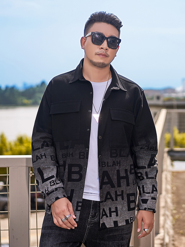 [Gradient Denim Jacket] Plus Size Men's Trendy Shirt Washed Single-Breasted Lapel Plus Fat Loose Jacket for Men