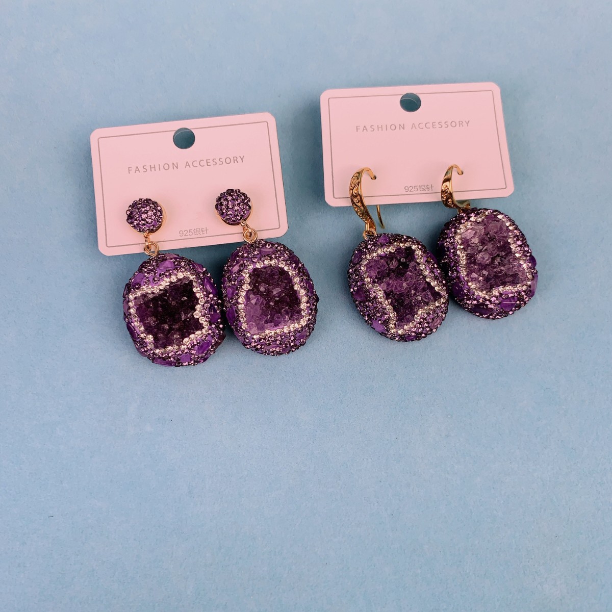 Natural Uruguayan Amethyst Earrings, Earrings Studs, Raw Stone Jewelry Manufacturer, Light Luxury French Style
