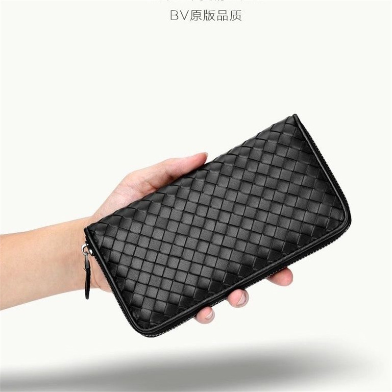 2024 New Sheepskin Woven Wallet Men's Business Clutch Genuine Leather Zipper Bag Multi-Card Wallet Type B