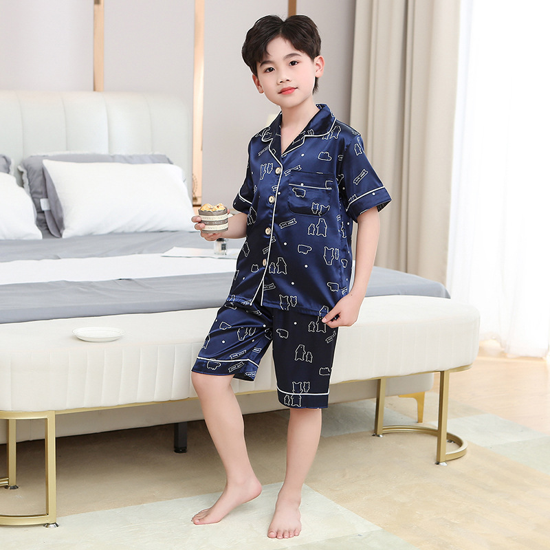 Milk Silk Children's Pajamas Women's Two-Piece Short-Sleeved Korean Style Cute Girl's Cartoon Boys' Home Clothes pajamas