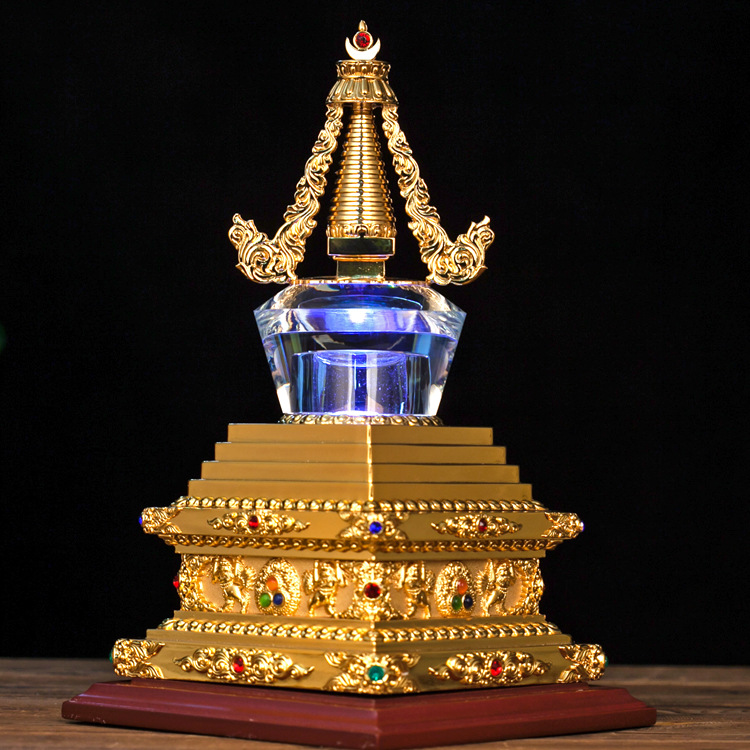 Hengjia Steel Mold Zinc Alloy Colorful Crystal Cover Stupa Bodhi Tower Buddhist Pagoda Containing Real Gold Ornaments Large Size