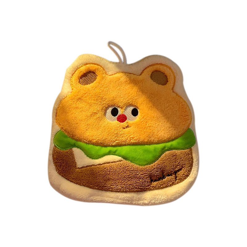 Cute French Fries Wipe Hand Towel Hanging Handkerchief Rag Toilet Kitchen Hanging Towel Cartoon Burger Bear Thickened