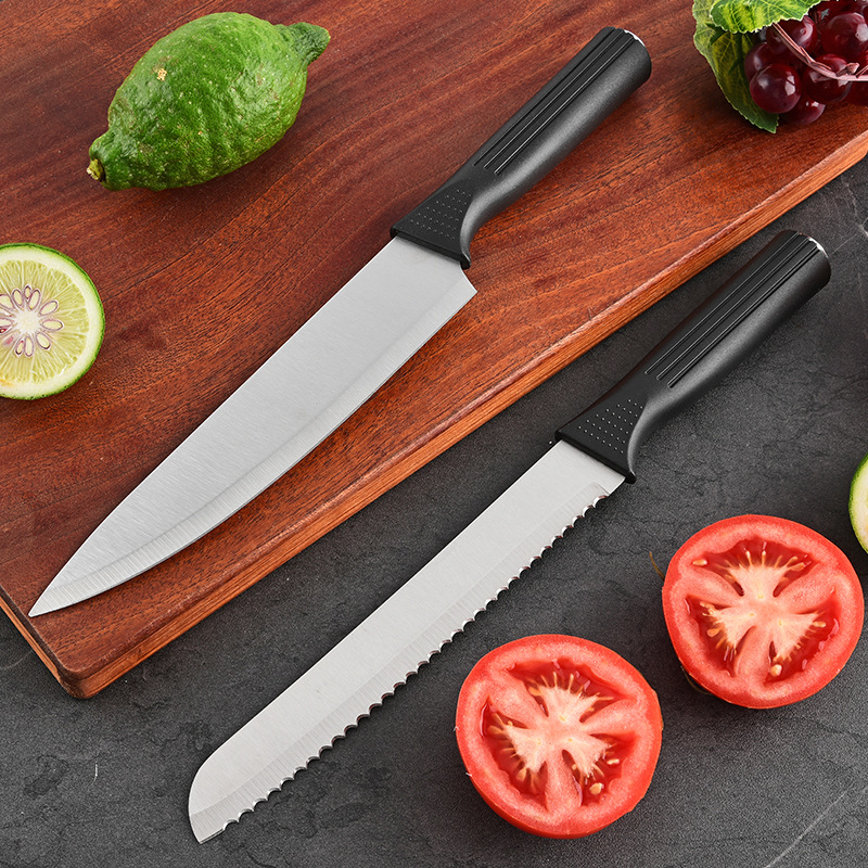 Knife Set, Sanded Stainless Steel Six-Piece Set, Suction Card Chef's Knife, Bread Knife, Meat Cleaver, Multi-Purpose Fruit Knife Set