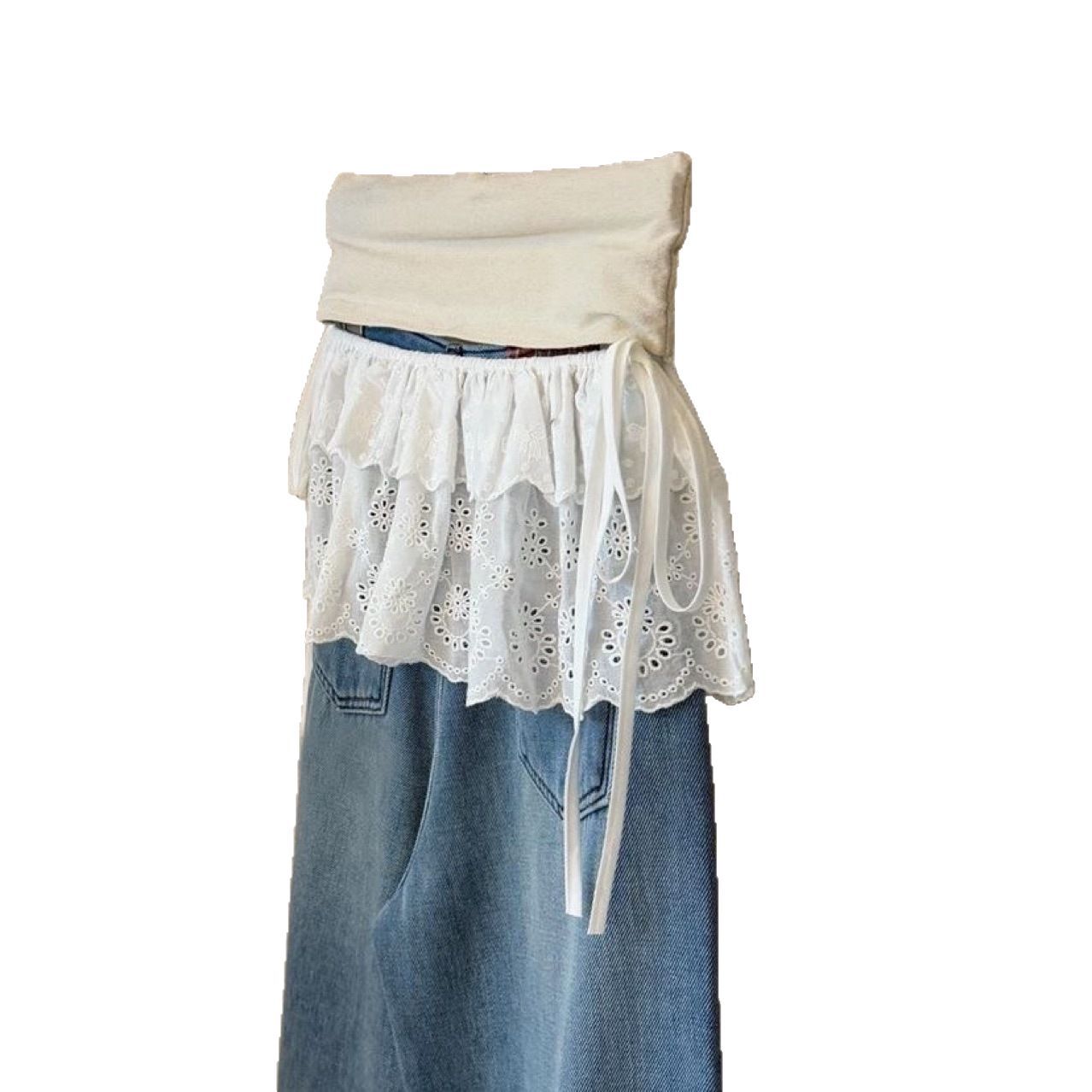 Pure cotton embroidery white lace embroidery, solid color, lace design skirt French spring new fart curtain skirt
