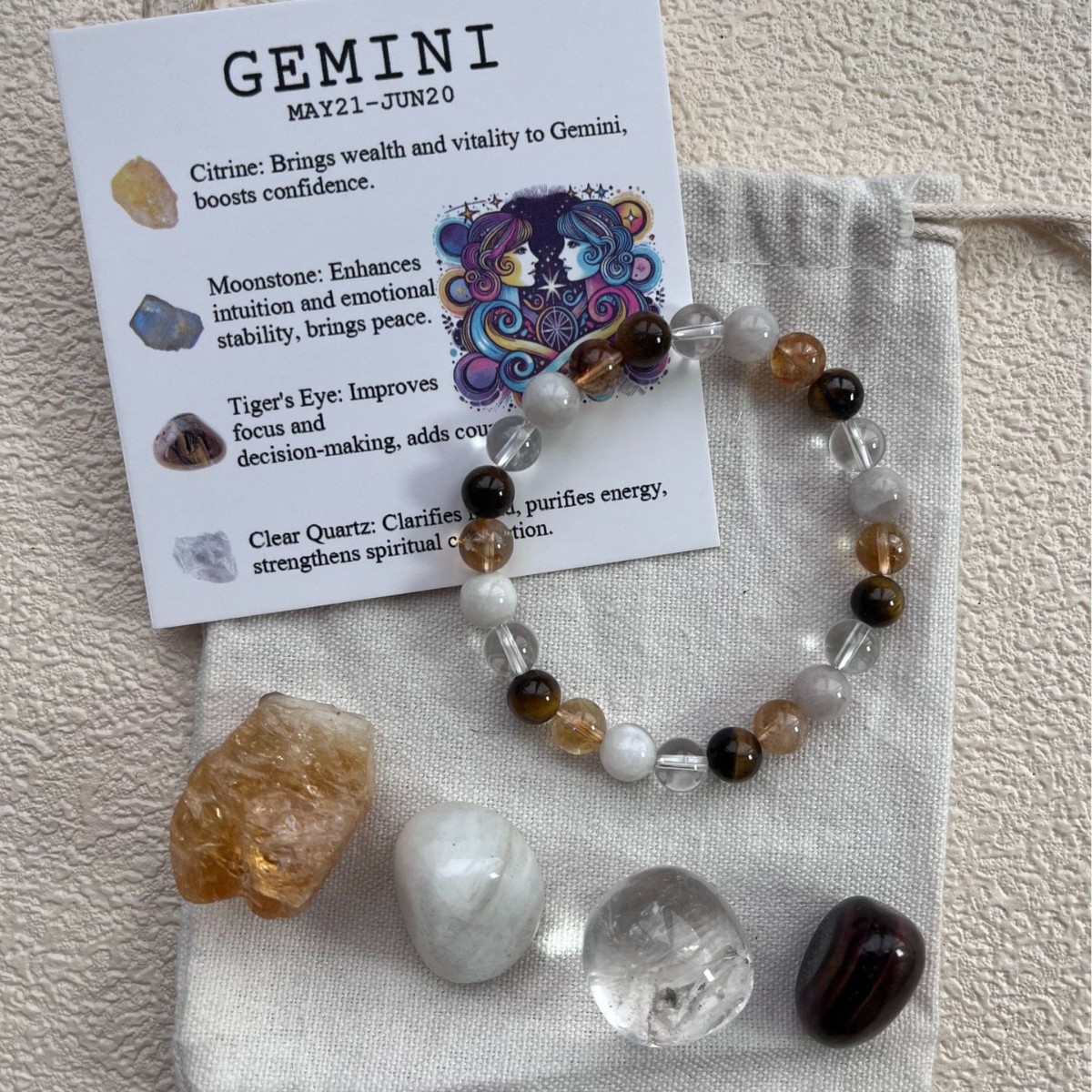 Cross-border New Hot Sale Twelve Constellation Crystal Raw Stone Rolling Stone suit Natural Crystal Twelve Constellation Bracelet