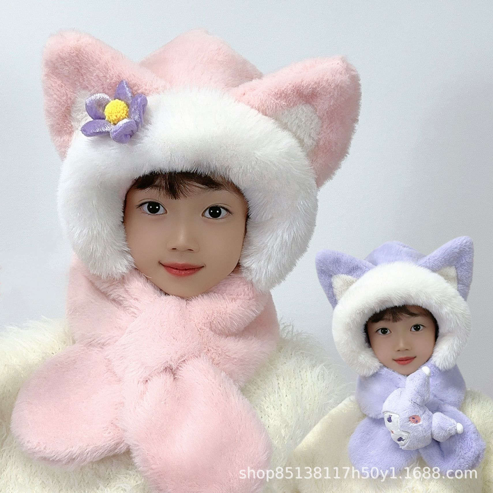Korean cute super cute children's fruit hat scarf one winter baby boys and girls ear protection cap two-piece set