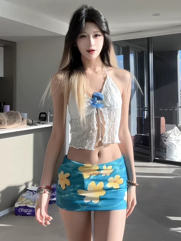 Топ с V-образным вырезом и кружевом Pure Desire Style, трехмерный цветок, летний, короткий, сексуальный, для девушек