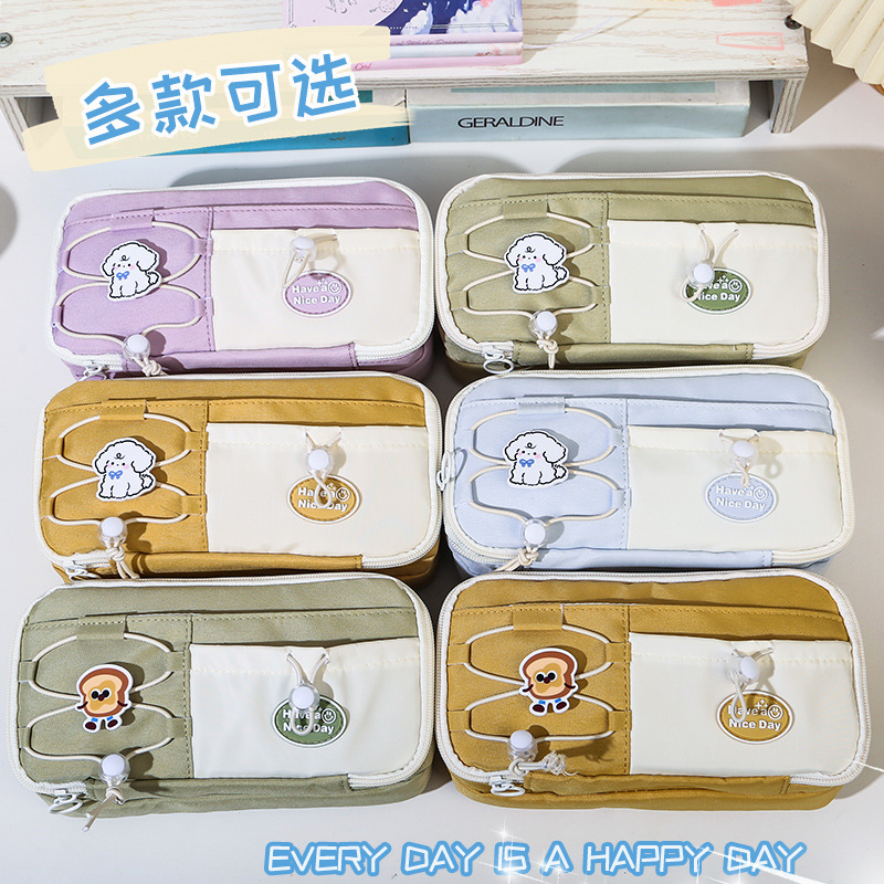 2025 New Multi-Layered High-Looking Pen Bag Stationery Bag Large Capacity Cute Stationery Box Junior High School Canvas Pen Bag