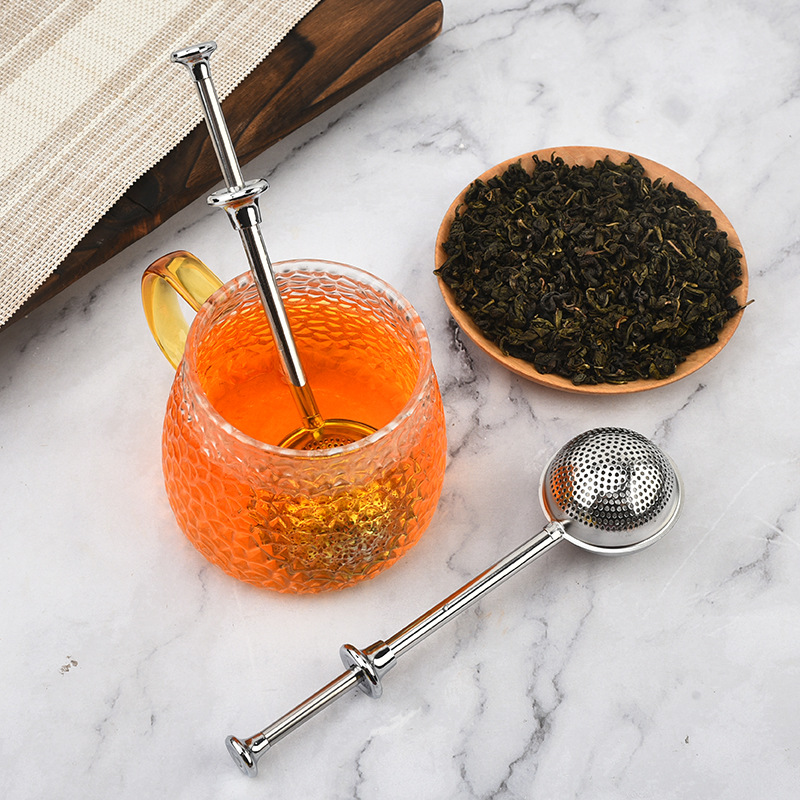 304 Stainless Steel Tea Leakage Tea Filter Tea Maker Round Tea Ball Telescopic Half Leakage Tea Filter Powder Sprinkler