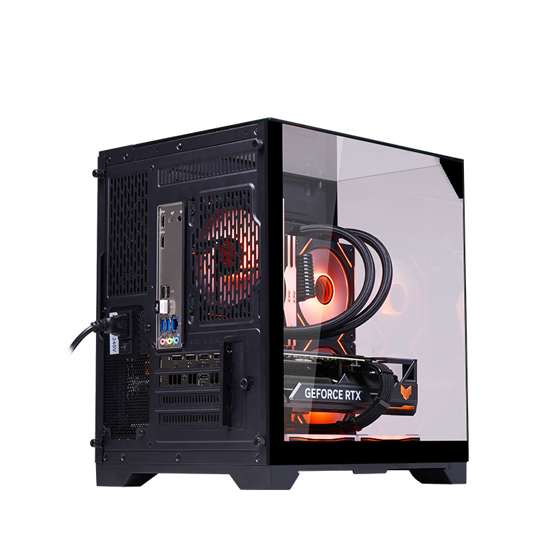 Play Jia three-sided glass sea view room computer chassis desktop host matx water-cooled side through the game sky mini black