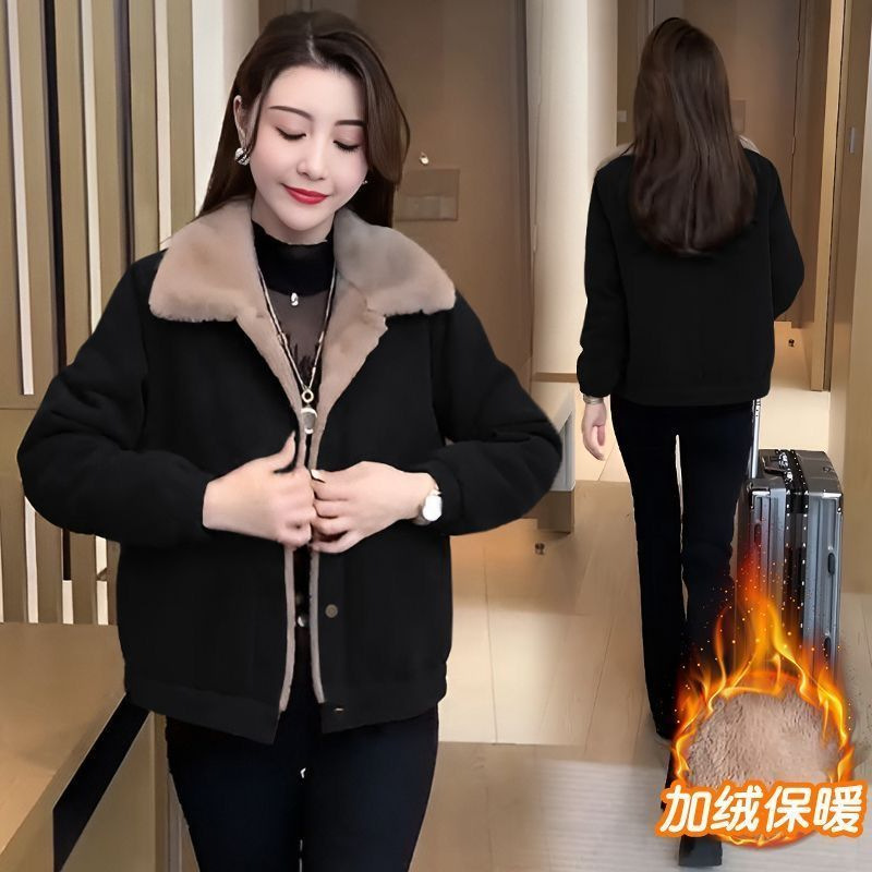 Corduroy Coat Women's Winter fleece-lined Warm Thickened All-match Fashionable Age-reducing Loose Slimming Belly Covering Mother's Dress