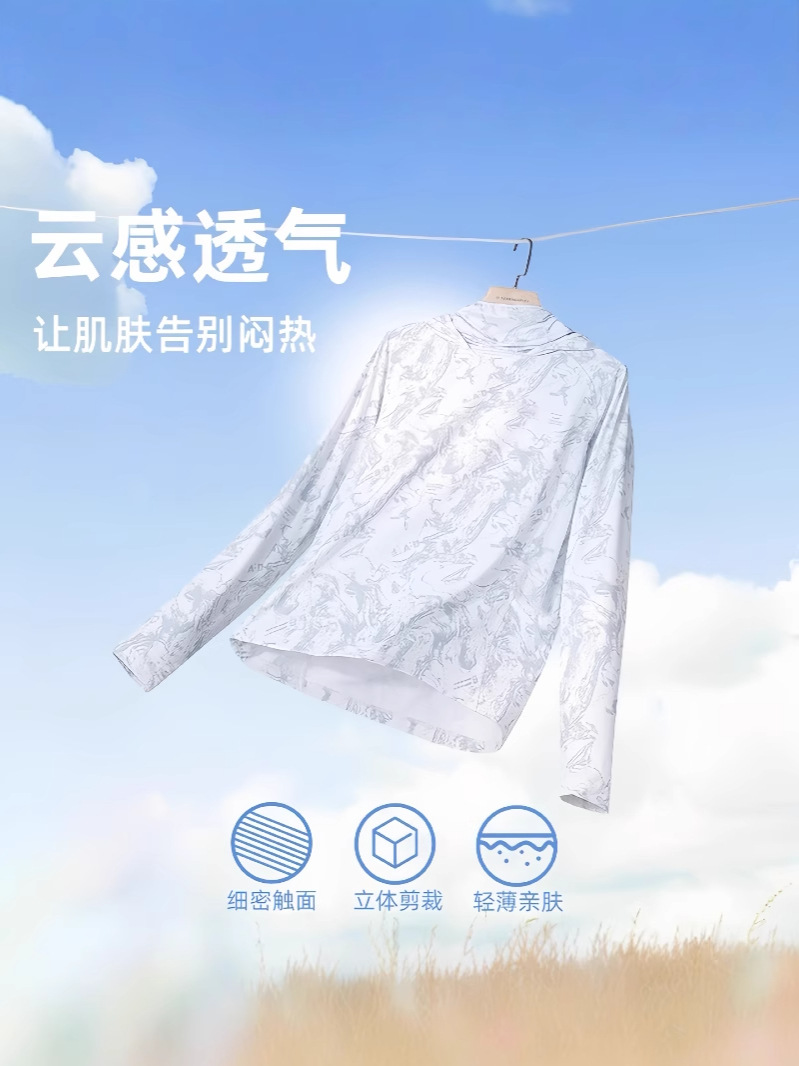 Camouflage Fishing Sun Protection Clothing for Men, Ice Silk Summer Ultra-Thin Face Covering Outdoor Fishing Anti-Uv Breathable Sun Protection Clothing for Men