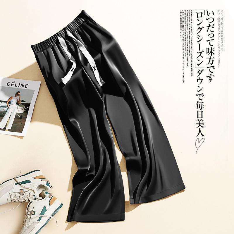 Мужские летние большие размеры 150кг повседневные свободные драпированные атласные брюки с широкими штанинами длиной до пола