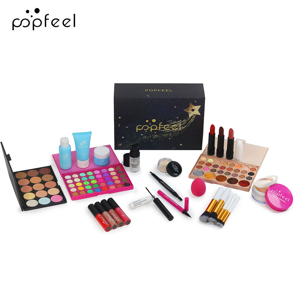 Popfeel Makeup Set Holiday Gift Box Earth-Tone Eyeshadow Lip Gloss Lipstick Etc. Suitable for Beginners' Beauty Makeup