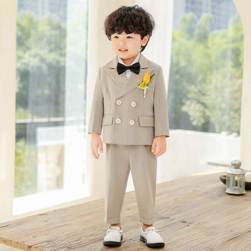 Children's suit suit autumn and winter fleece-lined flower girl wedding dress performance costume children's British boy's small suit