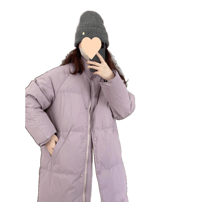 Green Down Jacket Women's Mid-length 2024 New Korean Loose Niche Design Sense Vertical Collar White Duck Down Jacket