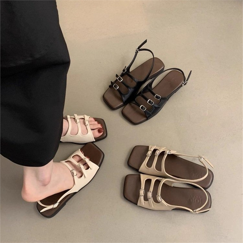 Fashion Sandals Women's Summer 2024 New Vintage French Style Fairy Style Beach Seaside Fashion Soft Flat Roman Shoes