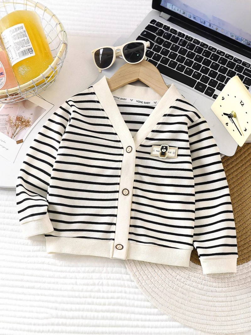 Autumn New Style 2025 Kidsren's Versatile Knitted Cardigan for Boys and Girls, Stylish Stripesd Outwear, Baby Line Sweater, Kidsren's Clothing