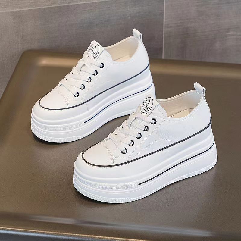 Thick Sole 8cm White Shoes Soft Sole 2025 Summer New Inner Height Increasing Women's Shoes Soft Leather Versatile Small Casual
