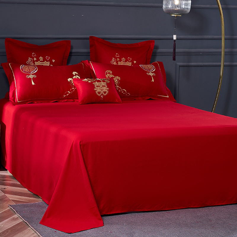 Wedding Four-Piece Set Wedding Wedding Room Quilt Bed Sheet Dragon and Phoenix Embroidered Quilt Cover Wedding Big Red Bedding