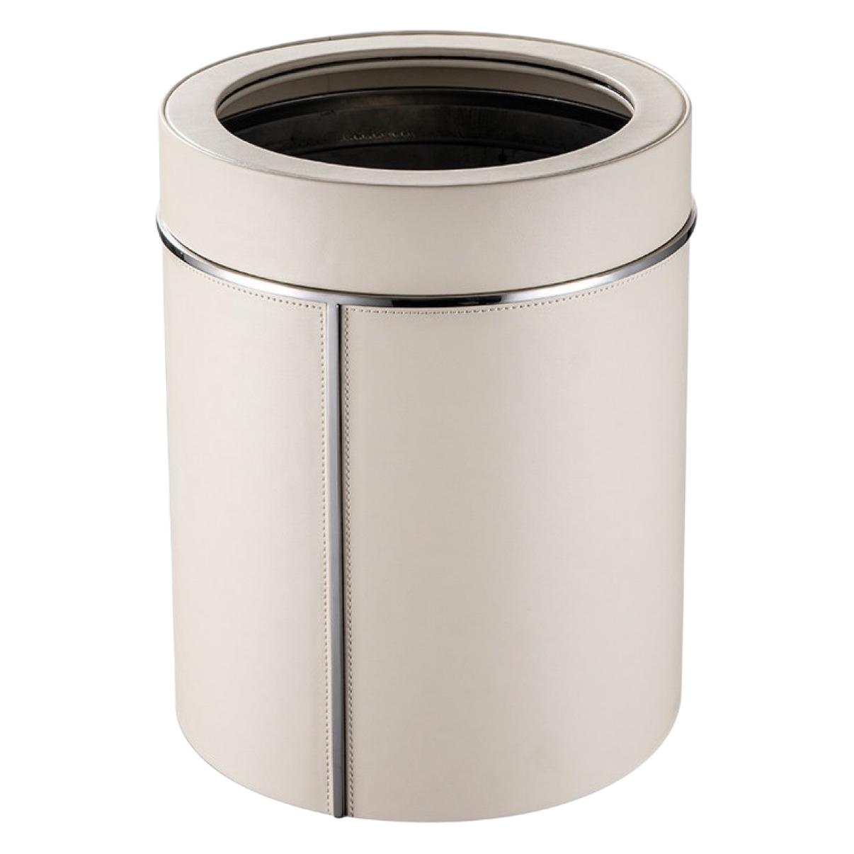 Stainless Steel Leather Trash Can Model Room Light Luxury 2024 New Model Living Room Bedroom Large Capacity Bin Storage Home Furnishings