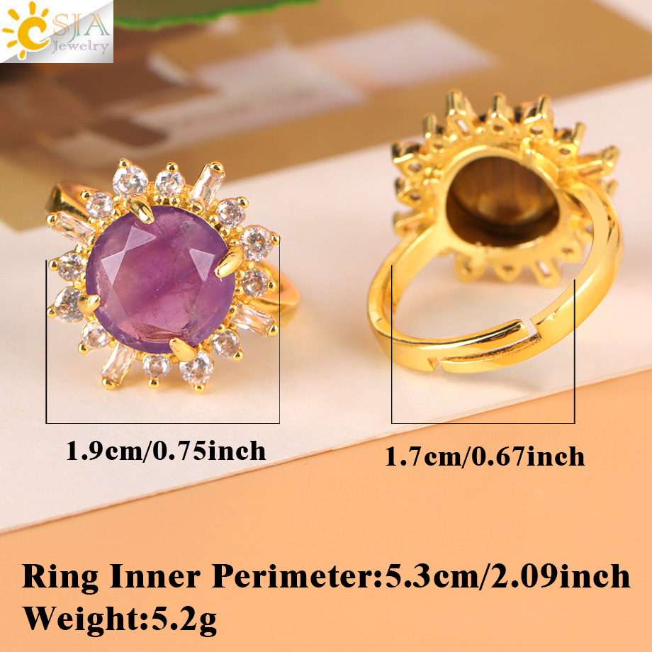 Fresh, Sweet and Fashionable Cross-Border Jewelry Wholesale Round Faceted Natural Crystal Stone Diamond Sunflower Ring for Women