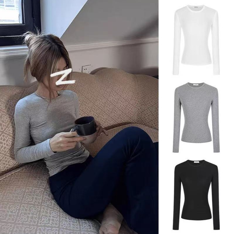 Николь, реальная мультяшная фигура, осень 2024, новый облегающий, сексуальный, утягивающий, однотонный базовый топ, длинный рукав