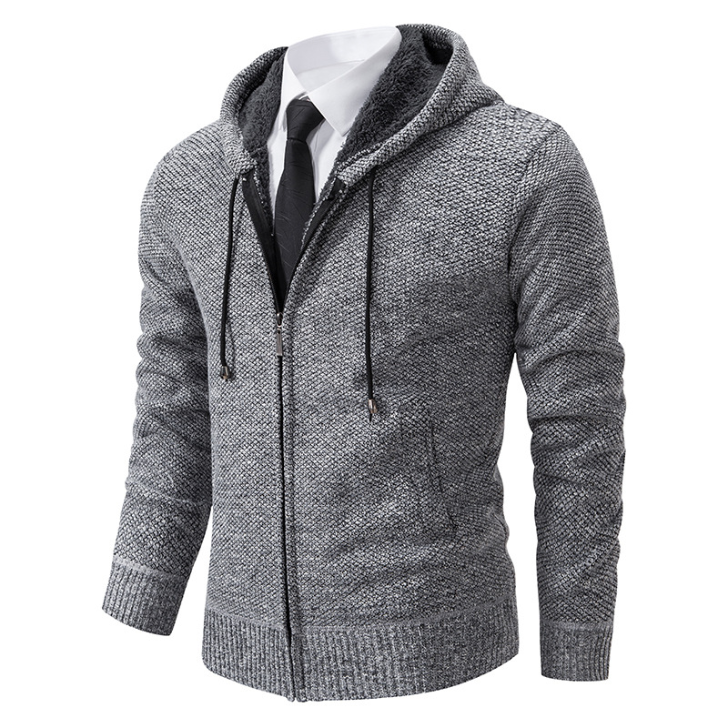 Foreign trade casual men's autumn and winter men's coat cardigan sweater men's sweater hooded fleece-lined thickened