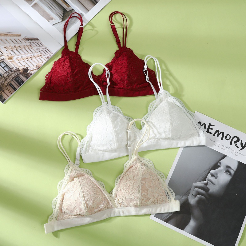 Thin French Style Strapless No Steel Ring Sexy Lace Xia Mei Back Push-up Sling Triangle Cup Women's Cross-border Underwear