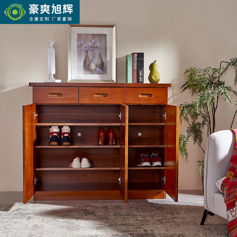 Luxurious Xuxi Camphor Wood Entryway Foyer Storage Cabinet, Modern Chinese-Style Simple Multifunctional Shoe Cabinet with Multiple Storage Options