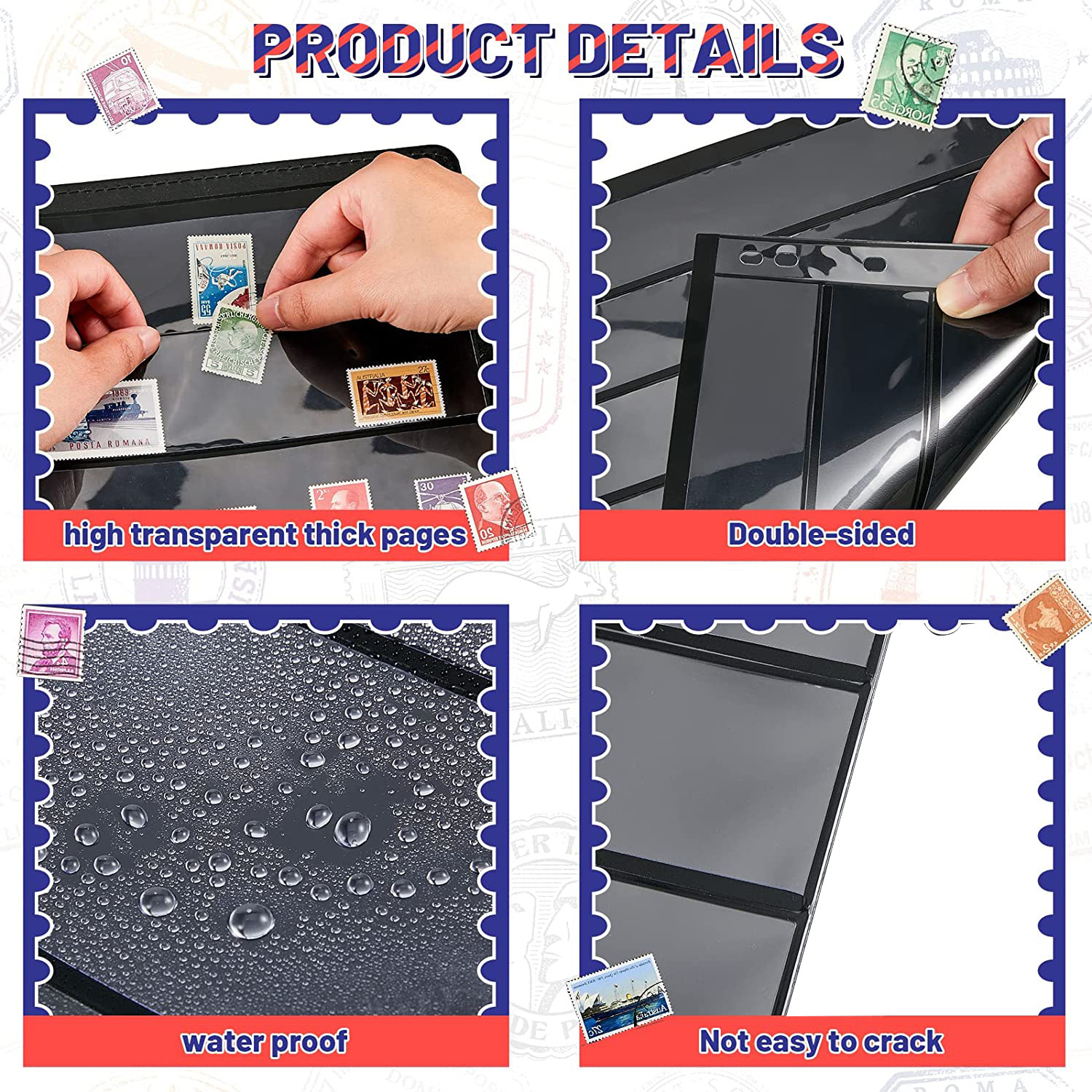 Nine-Hole Stamp Collection Book Loose-Leaf Stamp Album Banknote Small Grain Stamp Standard 9-Hole Double-Sided Black Background 1234567 Line