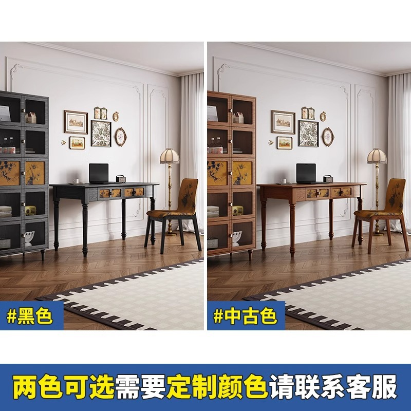 French Style Vintage Desk Xiangyun Yarn Black Dressing Desk Writing Desk Integrated Ash Solid Wooden Leg Computer Desk for Home