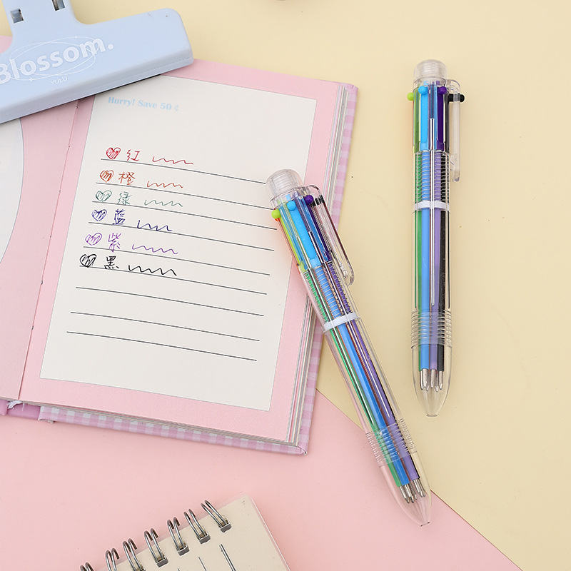 T Japanese and Korean Creative Cute Cartoon Multi-Colorful Ballpoint Pen Multi-Function Press Colorful Personalized Oil Pen Stationery 6-Colorful Pen