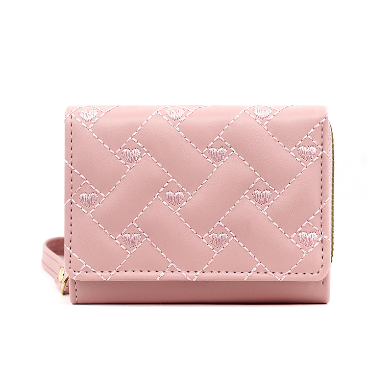 New Women's Short Wallet Simple Embroidered Heart Pu 70% off Card Bag Multi-Card Slot Wallet Wallet Wholesale