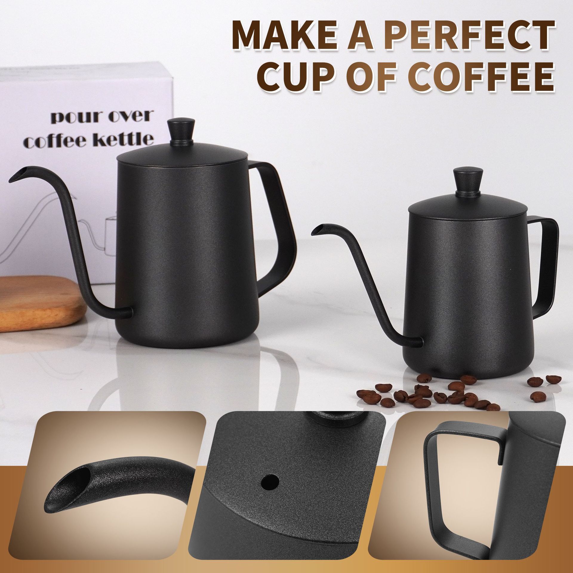 25 years new cross-border hand pot household 304 stainless steel swan neck with lid thin pot hand coffee pot