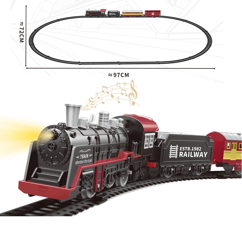Cross-border Retro Steam Train Track Toy Gift Box suit Boy Simulation Electric Small Train Track Car Toy