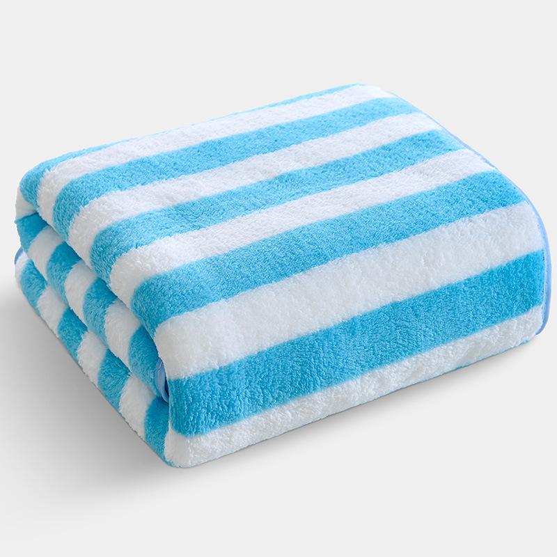 Warp knitted coral fleece wide striped large towel wholesale edging bath towel suit children adult thickened striped beach towel