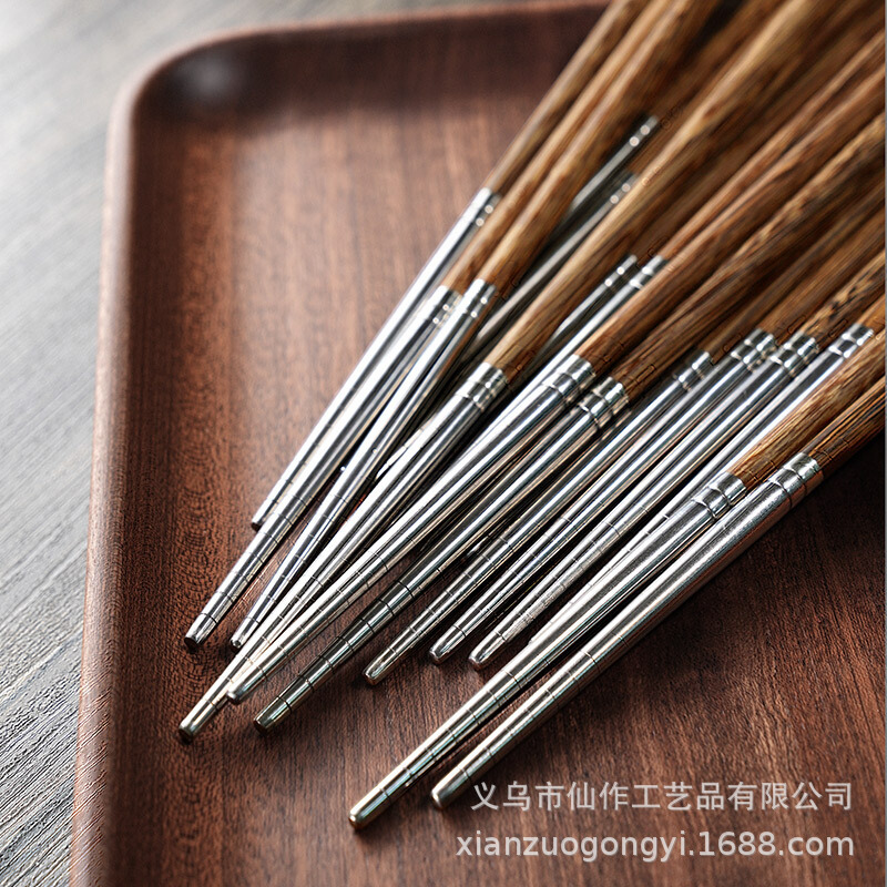@ Xiao Mu Xian Stainless Steel Chopsticks 304 Household Light Luxury Non-slip Rosewood Chicken Wing Wood Non-lacquer Non-wax High-grade Wooden Chopsticks