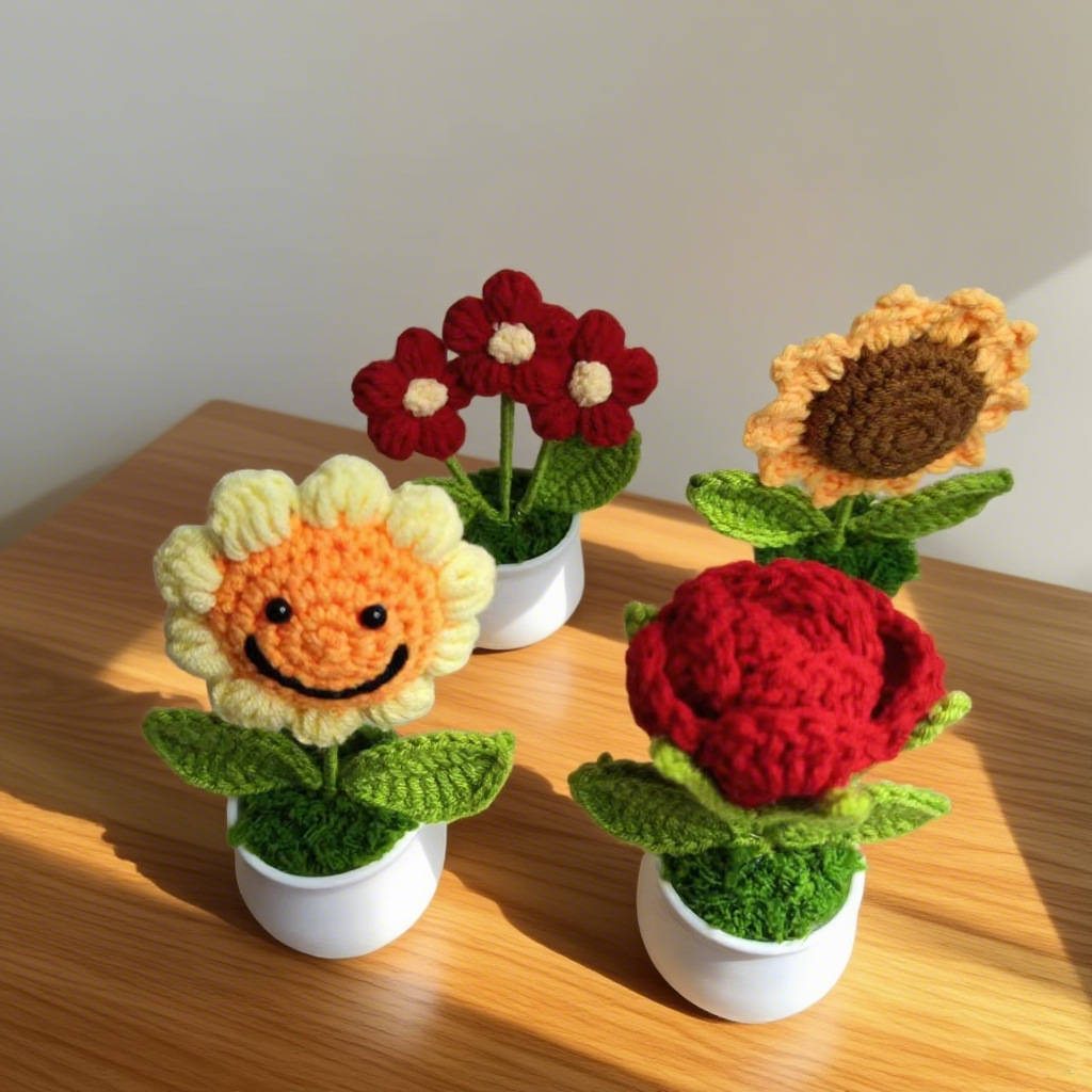 Подсолнух в горшке, ручное вязание, украшения из шерсти, вязаные цветы, подарки для учителей на День учителя оптом