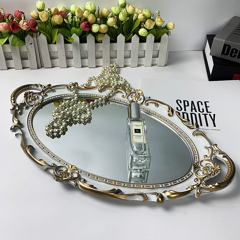 Новые съемочные реквизиты овальное ретро зеркало поднос для косметики на туалетный столик экспорт Amazon