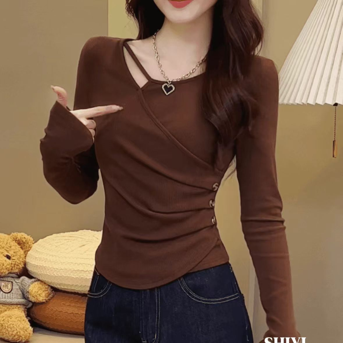 Double-sided Thread Velvet Base Shirt plus size Women's Long-sleeved T-shirt Women's Autumn Girl's Cute chubby girl Slimming Top