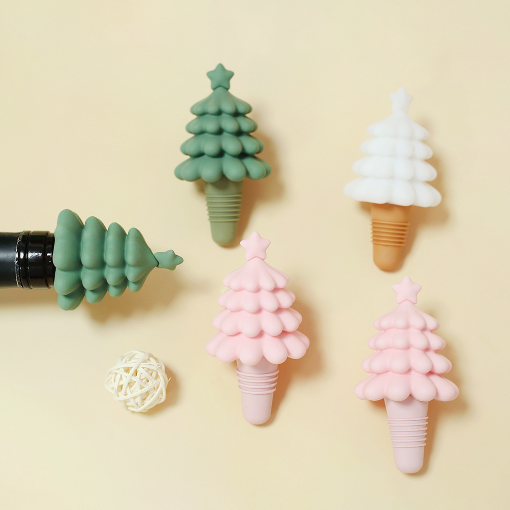 Cross-Border Silicone Christmas Tree Wine Stopper Holiday Party Red Wine Beer Beverage Bottle Stopper Food Grade Silicone Sealed Wine Stopper