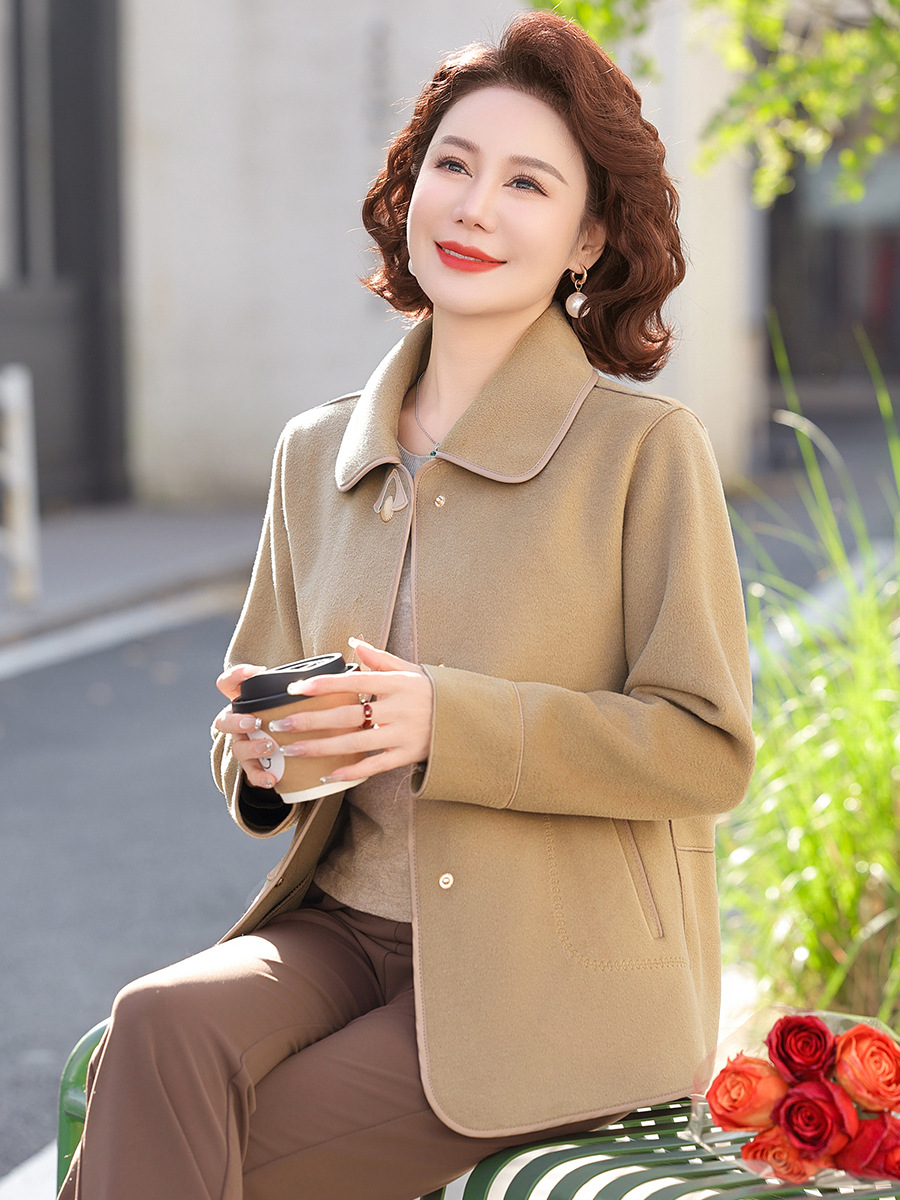 Mother's Autumn Double-sided Woolen Coat Your Lady Short Top Middle-aged and Elderly Women's Autumn and Winter Elegant Lapel Coat