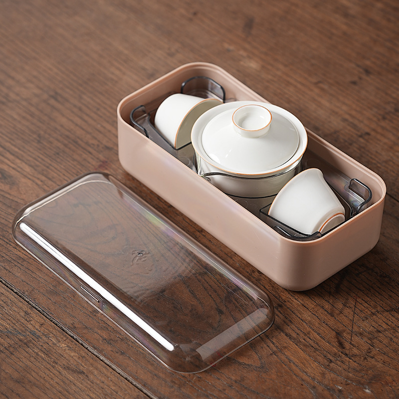 Plant Gray Portable Travel Tea Set Outdoor Tea Drinking Ceramic Quick Cup Business Event Companion Gift Logo