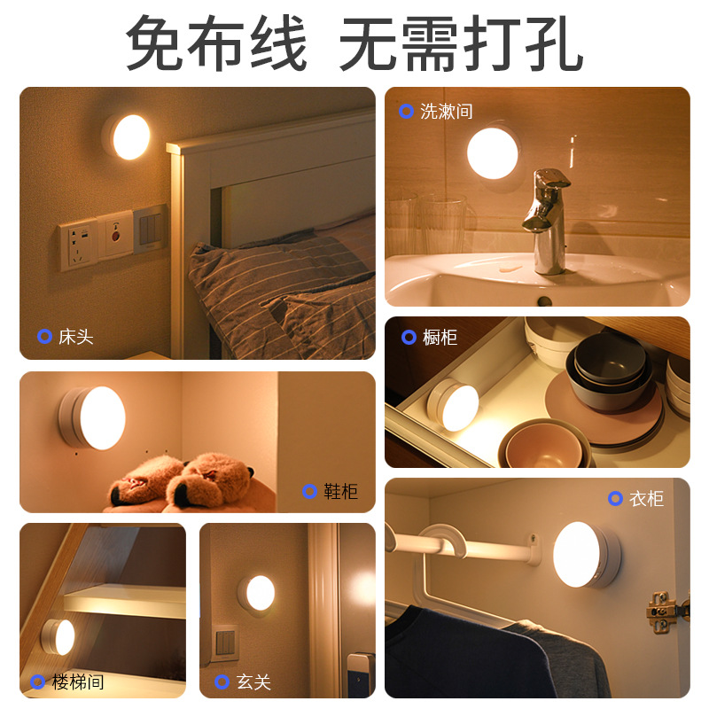 360 rotating human body induction lamp LED rechargeable battery magnetic bedroom bedside staircase corridor cabinet cross-border night light